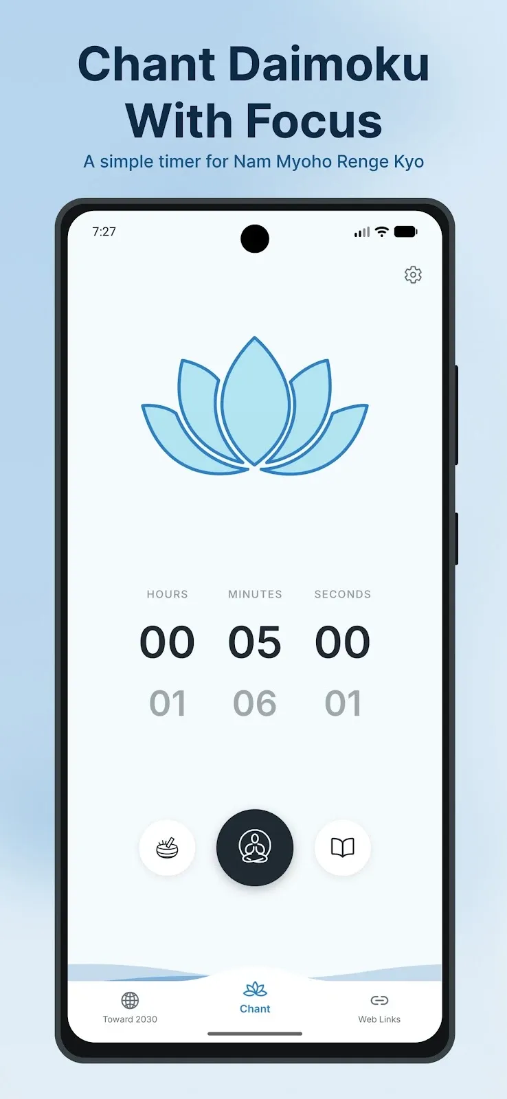 Lotus Chant Daimoku timer on an Android phone.