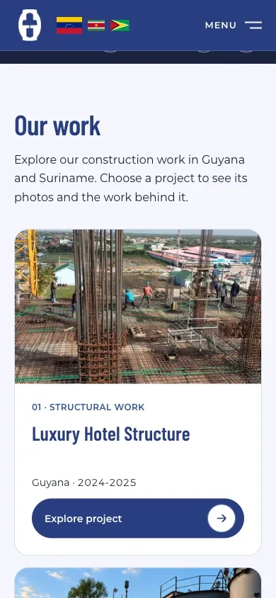 The mobile project portfolio showing Gideon Group’s hotel structure work in Guyana.